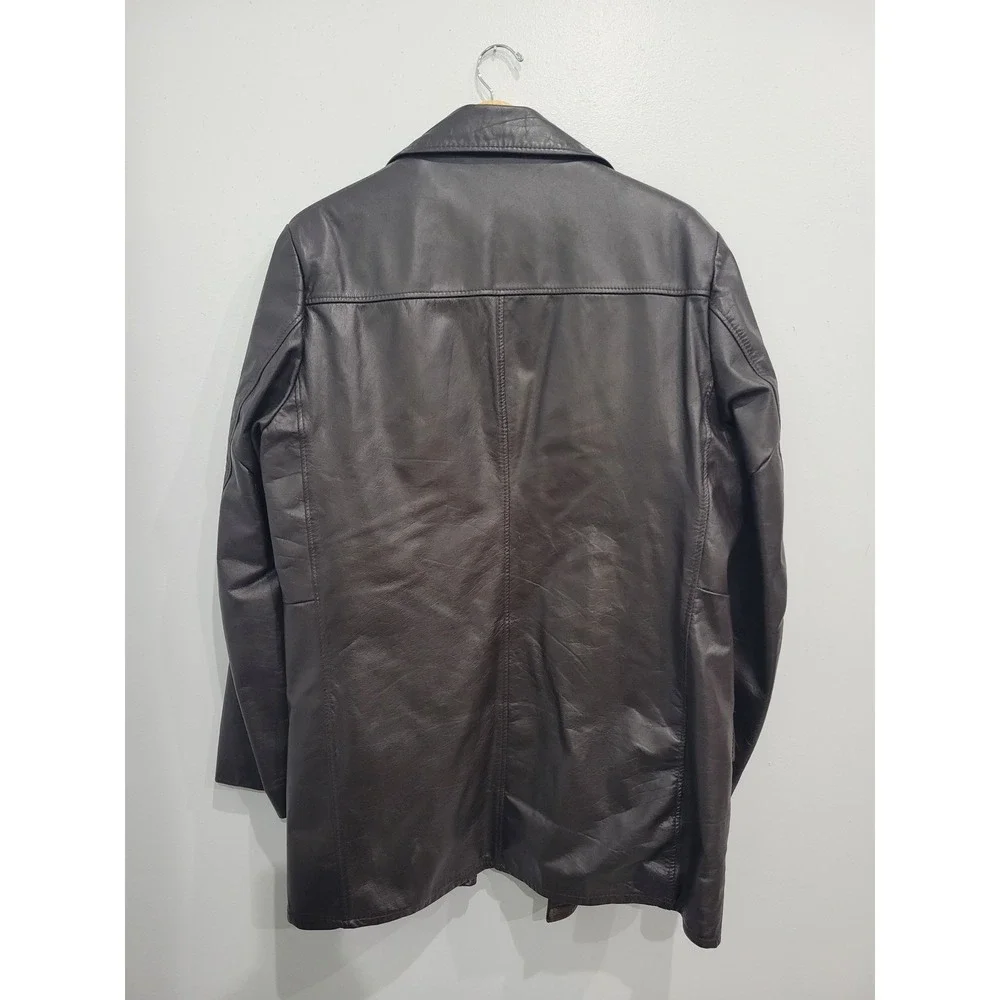 Montgomery Ward Vintage Brown‎ Leather Car Coat Faux Fur Lined Mens 42 Tall
